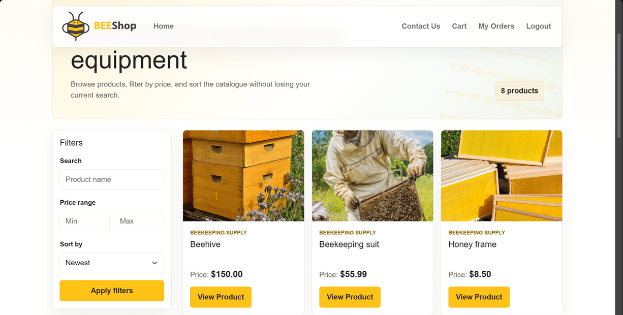 BeeShop online store interface